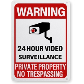 24 Hour Video Surveillance Private Property No Trespassing Sign Security Signs 11.8"x 7.8" Metal Indoor Or Outdoor for Home House and Business Easy to Install,Water & Fade Resistance (Video Sign)