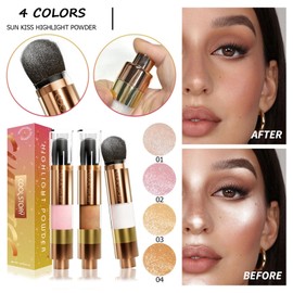 SWETIYOU Glitter Powder Highlighter Makeup, Long Lasting Luminous Highlighter Makeup Powder with Brush, Body Contouring and Clavicle Pearlescent Highlighter Powder(03 Golden)
