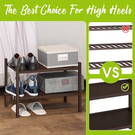 BMOSU 2-Tier Bamboo Small Shoe Rack Premium Stackable Shoe Shelf Storage Organizer for Hallway Closet Living Room Entryway Organizer(Brown)