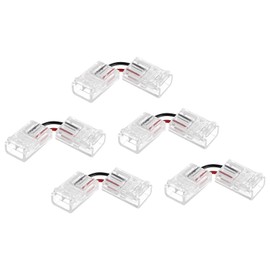 MECCANIXITY L Shape 2 Pin LED Connectors, 10mm Wide 90 Degree Angle Corner Solderless Extension Connectors for 5050 3528 RGB LED Light Strips, Pack of 5