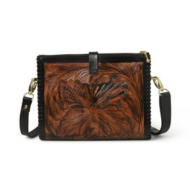 ADYAN Western Leather Crossbody Bags for Women Sling Bag Satchel Hand-tooled Floral Carving Girl Purse for stylish look