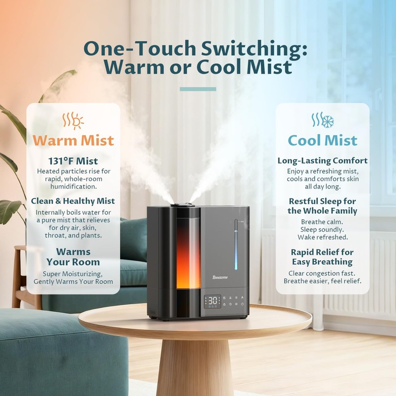 BREEZOME 8L Humidifiers for Bedroom, Warm & Cool Mist for