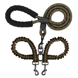 BAOBOTE Dual Dog Leash with Shock Absorbing Bungee Reflective for Two Dogs 360 Swivel No Tangle (Army Green)