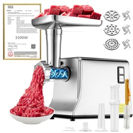 5.0 Upgrade Electric Meat Grinder【 3500W Super Motor】【SGS Certified SUS304 Blade & Plate】3-Second Fast Meat Grinding, Perfect For Meat Grinders For Home Use (SILVER)