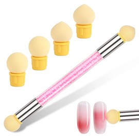 BUTBU Nail Sponges for Ombre, Double Head Sponge Nail Art Brush, ombre nail sponge with 4 Replacement Heads, Suitable for for DIY nails-art and Gradient Nail Design (Pink)