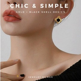 Jewelry by Hao 18K Gold Plated Black Vintage Chunky Stud Earrings | for Women | Dainty Trendy Statement Earrings (Black + Gold)