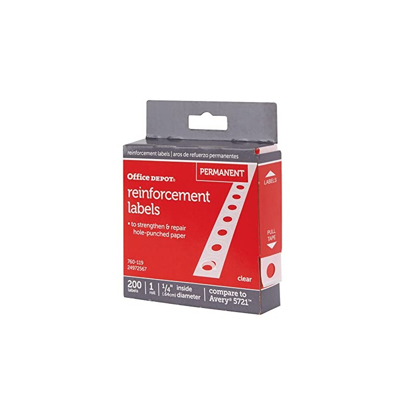 Office Depot Permanent Self-Adhesive Reinforcement Labels, 1/4in. Diameter, Clear, Pack