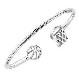 CHOORO Silver Basketball Rim and Net Bracelet Bangle Basketball Jewelry Gift for Basketball Lovers School Team Sport Gift (basketball cuff)