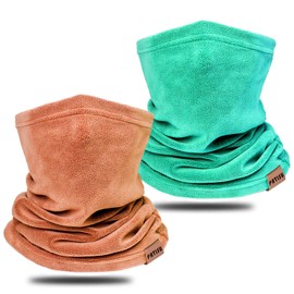 Neck Warmer Gaiter 2 Pack Winter Fleece Neck Cover Balaclava Windproof Face Cover Mask for Ski Motorcycle (Light Orange/Lake Blue, 2)