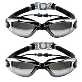 2 piece Swim Goggles with Attached Earplugs for Adults, Kids (8+), Men & Women – Leak-Proof, Anti-Fog, UV Protection – Includes Free Storage Case, Nose Clip, and Extra Earplugs