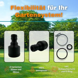 LADSPRINT® Hose Adaptor 1/2 Inch to 38 mm Suitable for Gardena and Many Other Hose Systems Includes O-Rings and Hose Clamp Made in Germany PETG