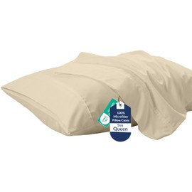 Royale Linens Queen Pillowcase Set of 2 - Bed Pillow Cover - 20" x 30" - Sand Pillowcases - 1800 Brushed Microfiber, Wrinkle & Fade Resistant - Soft & Cozy- Queen Size Pillow Case (Sand)