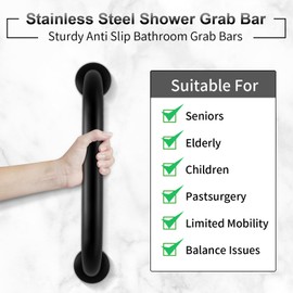 2 Pack Shower Grab Bar, Stainless Steel Bathroom Grab Bar, Shower Handle, Bath Handle, Grab Bars for Handicap Elderly Seniors Bathroom Safety Grab Bar (12 Inch，Black)