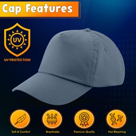 HiFEN® Unisex Kids 5 Panel Pre-Curved Plain Adjustable Baseball Cap Graphite Grey
