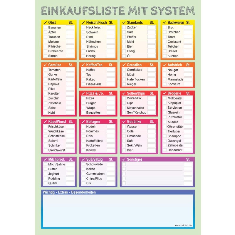 PRICARO Pack of 3 A5 Multicolour System Shopping List