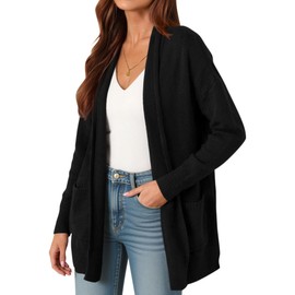 PRETTYGARDEN Women's Open Front Cardigan Long Sleeve Cozy Knit Sweaters Winter Fall Clothes 2025 Outerwear Coats(Black,Medium)