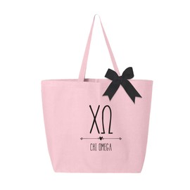 sockprints Pink Tote Bags with Black Bow - Chi Omega Tote Bag - Large Canvas Tote Bag for Women and Sisterhood
