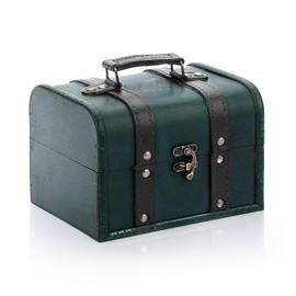 ELLDOO Vintage Treasure Chest Box, Pirate Keepsakes Box for Kids Gifts, Portable Wooden Treasure Storage Box Decorative Box for Jewelry Trinkets Cards (Green, Medium)