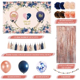 MTL Gender Reveal Decorations 58pcs, Gender Reveal Party Supplies Decoration Set, Navy Pink Rose Gold Gender Reveal Balloons Reveal Backdrop Sign Baby Shower decorations Party Supplies Boy or Girl