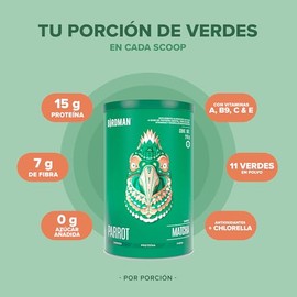 BIRDMAN Parrot Greens  Protein Super Alimento, Colacion De Verdes  Proteina En Polvo (Vegana) Certificado Kosher, Alto En Fibra Vitamina A, C, B9,... 