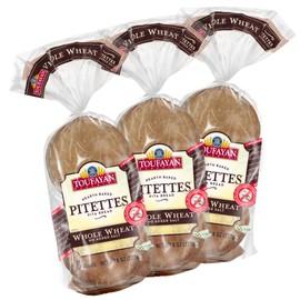 Toufayan No Added Salt Whole Wheat Pitettes Pita Bread - Low Sodium, Vegan (3 Pack, 24 Pitas Total)