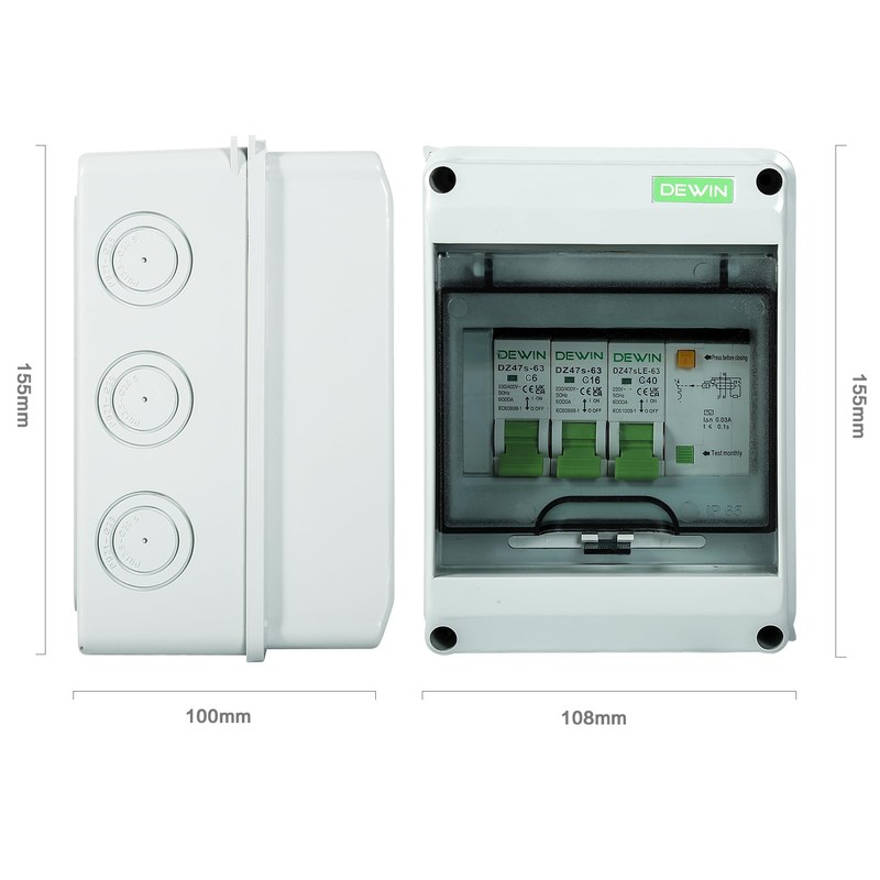 DEWIN Garage Consumer Unit 2 Way, Waterproof Distribution Box Miniature