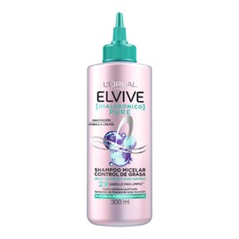 L'Oréal Paris Shampoo micelar con Ácido Hialurónico y Ácido Salicilico Elvive Hialurónico Pure, 2 veces cabello más limpio, para raíz grasa y puntas deshidratadas, 300ml