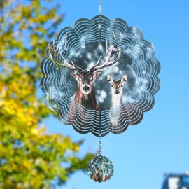 J-Fly 3D Deer Wind Spinner Outdoor 12 Inch, Wind Chimes for Outside,Memorial Wind Chimes,Garden,Lawn Ornaments,Sun Catchers Indoor Window,Pinwheels for Yard and Garden,Wind Spinner for Mother Gift.