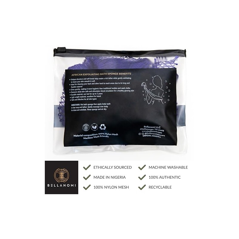 Bellanomi Esponja Exfoliante Africana Red Auténtica Origen Ético Nigeria 114