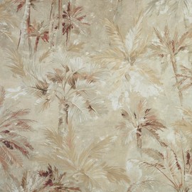 Kt KILOtela - Digital Printed Canvas Fabric, Half Panama Organic Cotton, Decoration, Upholstery, Cushions, Tablecloths, 100 cm Length x 280 cm Wide, Bioko, Palm Trees, Maroon, Beige, 1 Metre