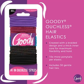 GOODY Goody Ouchless Women's Elastic Hair Ties - 30 Count, Assorted Glitter/Multi - 4MM for Medium Hair - Long-Lasting Braids, Ponytails, and More - Pain-Free Hair Accessories (Packaging May Vary)