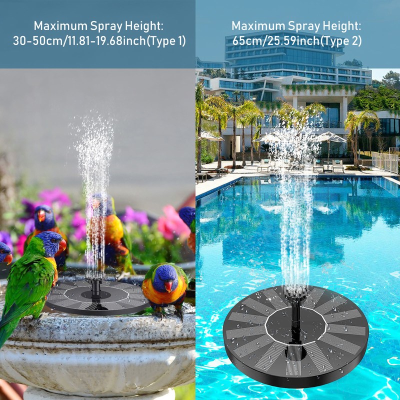 1W Solar Fountain Pump with 6 Nozzles Free Standing Water