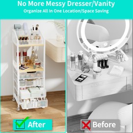 HapiRm Makeup Organizer Storage Cart - Floor Skincare Make Up Organizers with 4 Drawers, Rolling Makeup Cart Vanity Organizer Cosmetics Display Cases Holder for Skin Care Perfume Nail Polish