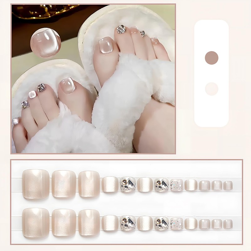 [ALLEVG]ネイルチップ 足用 24枚入 ヌード × スパンコールデコ フットネイルチップ フットネイル 足用 マグネットネイルチップ