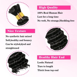 Human Braiding Hair for Boho Braids Human Hair Braiding Hair 100g 20 Inch Curly Boho Hair for Braiding Knotless 12A Deep Wave Bulk Human Hair for Braiding Bohemian 2 Bundles/Pack Natural Color