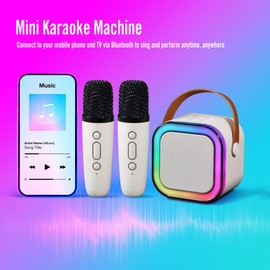 Portable Mini Karaoke Machine with 2 Wireless Mic for Adults Kids Girls Boys Party, Outdoor Bonfire, TIK Tok Live (Beige)