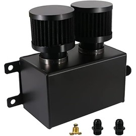 1.2L Universal Alumium AN10 Twin Baffle Dual Filter Engine Oil Catch Can Tank Reservoir Tank Can Breather Kit(Black-1200ml)