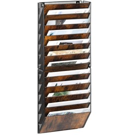 TQVAI 12 Pockets Wall File Holder Hanging Paper Document Folder Storage Organizer Magazine Rack Wood Office Classroom Clipboard Organization, Black