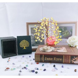 LAIDANLA Citrine Natural Healing Crystal Tree Reiki Money Tree Agate Base Copper Wire Life Feng Shui Energy Tree for Home Office Desk Room Decor Meditation Good Luck Gift