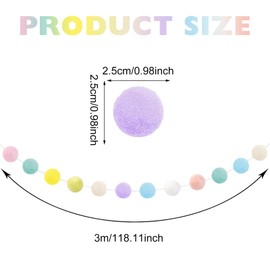 KASESSS Pack of 2 Colourful Felt Balls Garlands, 19.6 ft Pompoms Decoration with 60 Balls Felt Ball, Felt Balls Pastel Garland, Pompom Garland Rainbow Colours for Wall Decoration Party Christmas Tree