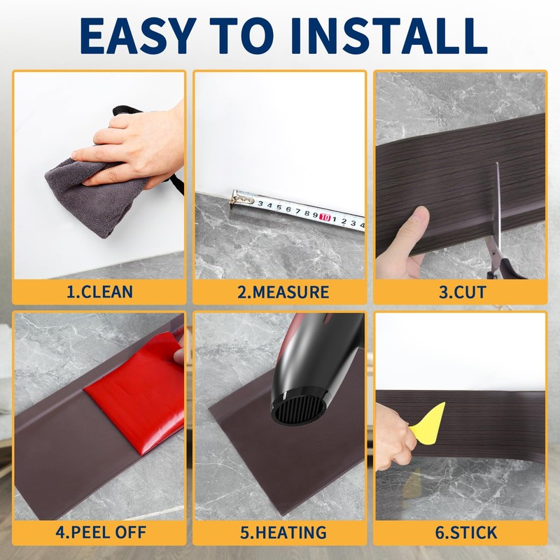 Heonay Flexible Baseboard Molding Trim 4 Inch Self-Adhesive Vinyl Wall