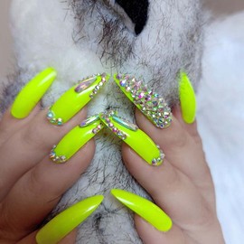 ZYBUXY light green press on nails luxury gem Crystal diamond False Nails long Stiletto Stick Fake Nails 24pcs wedding nails for bride