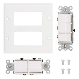 Baomain 2-Decora Traditional Single Pole,Dual Combination Switch & Triple Rocker Switch with Ground Screw, 120 VAC, 15 A with 2-Gang Wall Plate, Size 4.50" x 4.57" UL&CUL Listed, White