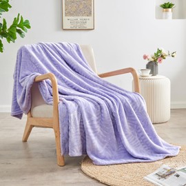 SOCHOW Super Soft Flannel Fleece Throw Blanket, Lightweight Cozy Warm Leaves Textured Plush Blanket for Bed Couch Sofa, 60 x 80 Inches, Lilac