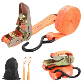 ASelected 2 PCS lashing straps with ratchet and hook 25 MM wide 4.5 M lan lashing straps lashing straps with hook lashing strap orange with 2 double loops for luggage transporter motorbike