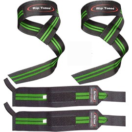 Rip Toned Lifting Straps + Wrist Wraps Bundle (1 Pair of Each) 13" Wraps for Weightlifting, Xfit, Workout, Gym, Powerlifting, Bodybuilding, Strength Training - Men & Women (Green)