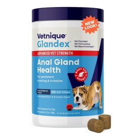 Vetnique Glandex Anal Gland Soft Chew Treats with Pumpkin for Dogs Digestive Enzymes, Probiotics Fiber Supplement for Dogs Boot The Scoot (Advanced Strength Duck/Bacon Chews (Vegetarian), 120 Ct)