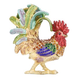 Rooster Trinket Box Embedded Rhinestone Alloy Bright Colors Wide Application Bejeweled Box for Jewelry Dressing Table