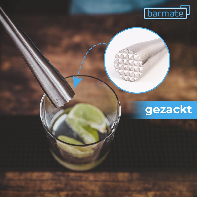 barmate Stainless Steel Muddler - Long Bar Muddler with Ergonomic