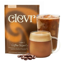 Clevr Blends Mushroom Coffee Latte, Instant Powder with Oat Milk, Lions Mane, Reishi Mushroom, 100% Arabica Coffee Beans Medium Roast Fair Trade, Coconut Cream, Ashwagandha, Serve Hot or Iced, 12 oz